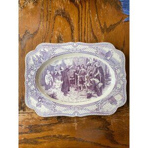 RARE Crown Ducal Colonial Times Mulberry "The First Sermon Ashore Plymouth 1621"